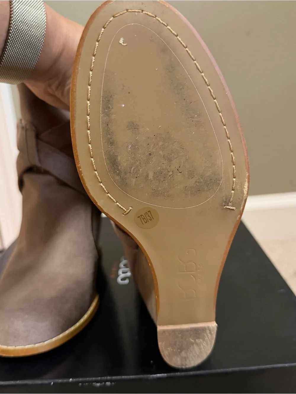 BCBG Women's Taupe Suede Wedge Ankle Boots